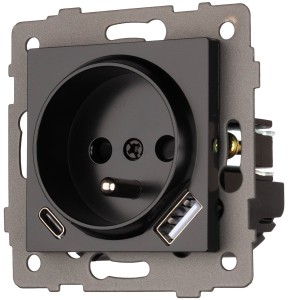 Gniazdo USB + USB-C 230V z uziemieniem bez ramki czarne WSA046 Loft Line 