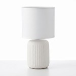 Lampka nocna z abażurem biała ceramiczna ryflowana DION D1