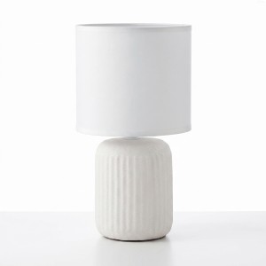 Lampka nocna z abażurem biała ceramiczna ryflowana DION D1