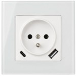 Gniazdo USB + USB-C z ramką ze szkła hartowanego z uziemieniem białe Loft Line  