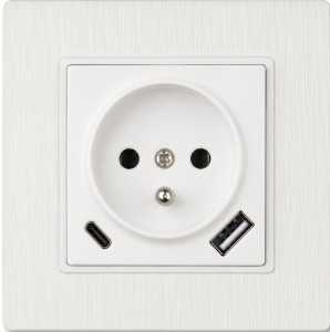 Gniazdo USB + USB-C z ramką z tworzywa PC z uziemieniem białe Loft Line  