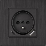Gniazdo USB + USB-C z ramką z tworzywa PC z uziemieniem czarne Loft Line 