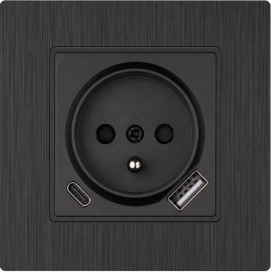 Gniazdo USB + USB-C z ramką z tworzywa PC z uziemieniem czarne Loft Line 