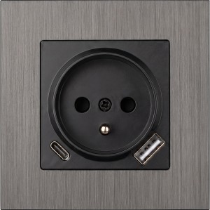 Gniazdo USB + USB-C z aluminiową ramką z uziemieniem grafitowe Loft Line  