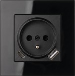 Gniazdo USB + USB-C z ramką ze szkła hartowanego z uziemieniem czarne Loft Line 
