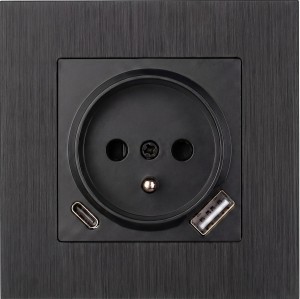 Gniazdo USB + USB-C z aluminiową ramką z uziemieniem czarne Loft Line 