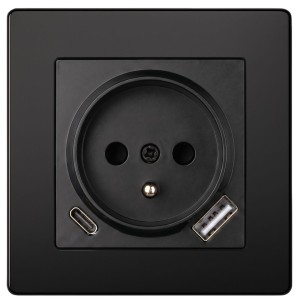 Gniazdo USB + USB-C ze szklaną ramką z uziemieniem czarne Loft Line 