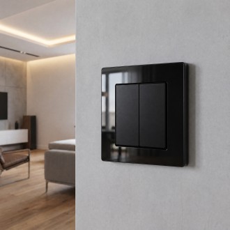 Włącznik podwójny schodowy ze szklaną ramką czarny Loft Line 