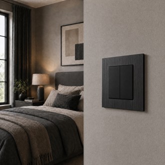 Włącznik podwójny schodowy z aluminiową ramką czarny Loft Line  