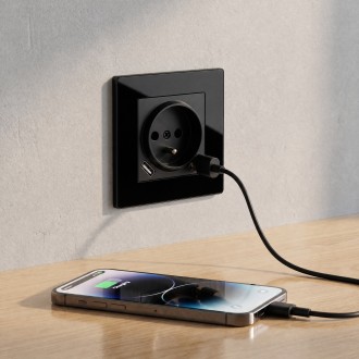 Gniazdo USB + USB-C ze szklaną ramką z uziemieniem czarne Loft Line 