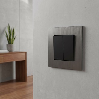 Włącznik podwójny schodowy z aluminiową ramką grafitowy Loft Line