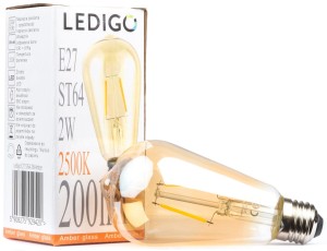 Żarówka LED E27 2W ST64 FILAMENT AMBER ciepła