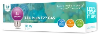 Żarówka LED E27 G45 2W fioletowa 5 sztuk girlandowa