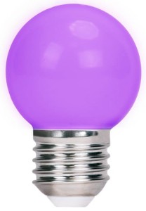 Żarówka LED E27 G45 2W fioletowa 5 sztuk girlandowa