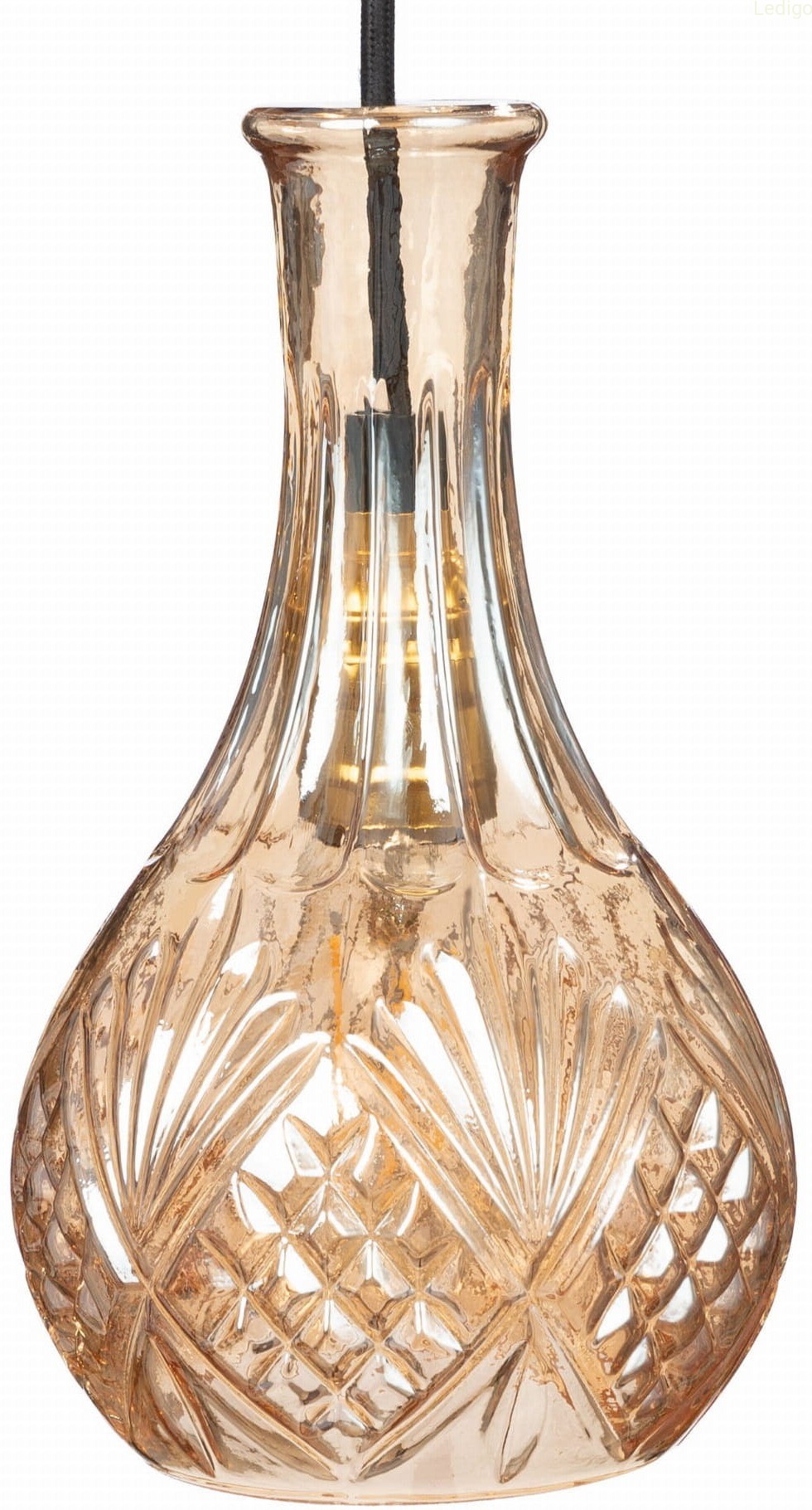 Lampa wisząca szklana kryształowa podłużna karafka AMBER bursztynowa, herbaciana, glamour