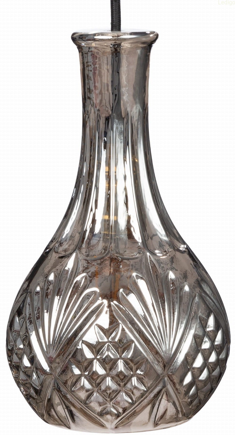 Lampa wisząca szklana kryształowa podłużna karafka GRAFIT szara, szkło dymione, glamour