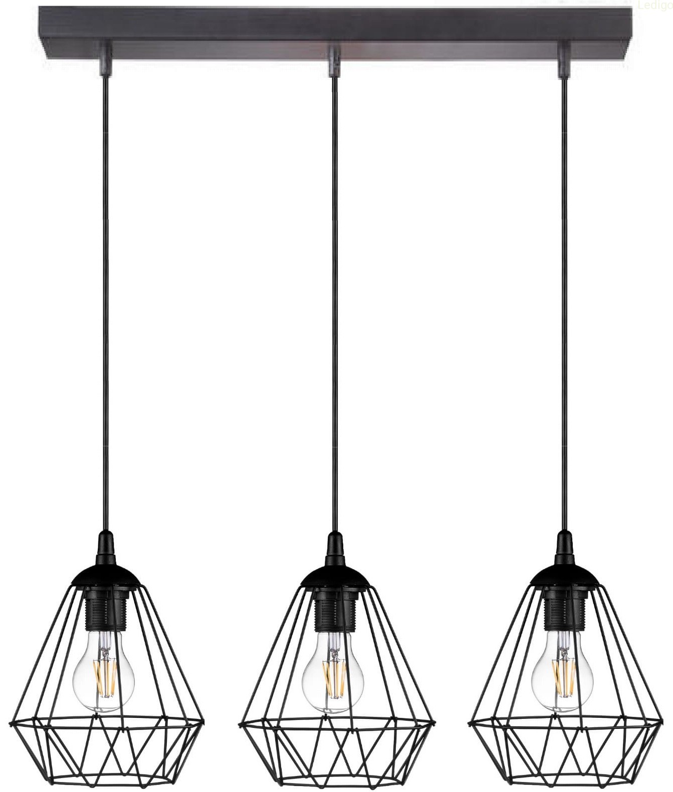 Lampa wisząca loft DIAMENT listwa potrójna czarna