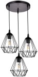 Lampa wisząca loft DIAMENT potrójna na plafonie czarna
