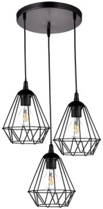 Lampa wisząca loft DIAMENT potrójna na plafonie czarna