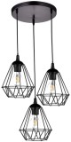Lampa wisząca loft DIAMENT potrójna na plafonie czarna