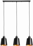 Lampa wisząca potrójna listwa czarna stożek czarno złoty