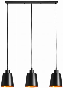 Lampa wisząca potrójna listwa czarna stożek czarno złoty