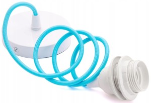 Kabel niebieski w oplocie z oprawą do lampy E27