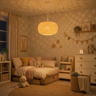 Lampa wisząca biała BOHO bambusowa 35cm BMB02