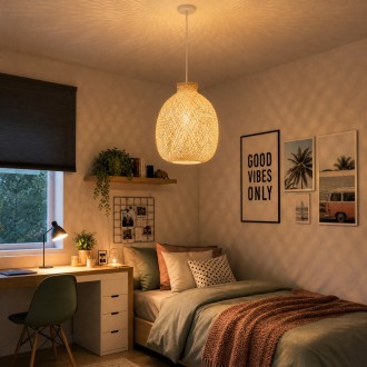 Lampa wisząca biała BOHO bambusowa BALI 30cm BMB04