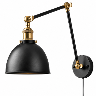 Kinkiet metalowy regulowany czarny antic  brass Rustic z kablem