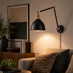 Kinkiet metalowy regulowany czarny antic  brass Rustic z kablem
