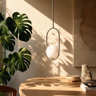 Lampa wisząca silver Milano Ring mleczna kula