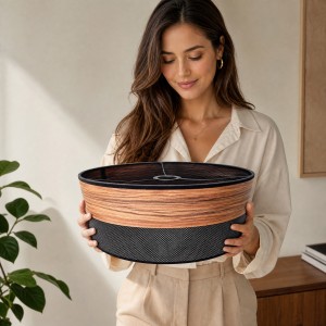 Abażur walec ażurowy Oro Deluxe czarny fornirowany 40cm ZLA7217 