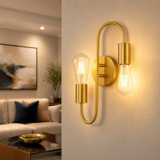 Kinkiet metalowy podwójny loft E27 złoty
