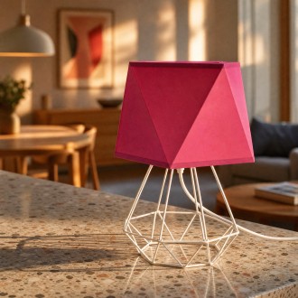 Lampka nocna Diament LOFT  WHITE  abażur różowy