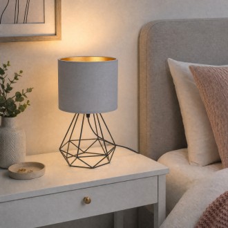 Lampka nocna czarny stelaż szary abażur Oro