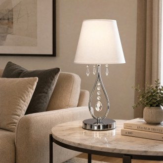 Lampka nocna stołowa lampa z abażurem chromowana Wenecja