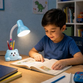 Lampka biurkowa  dziecięca kotek niebieska