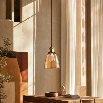 Lampa wisząca szklana kubełek bursztynowa amber