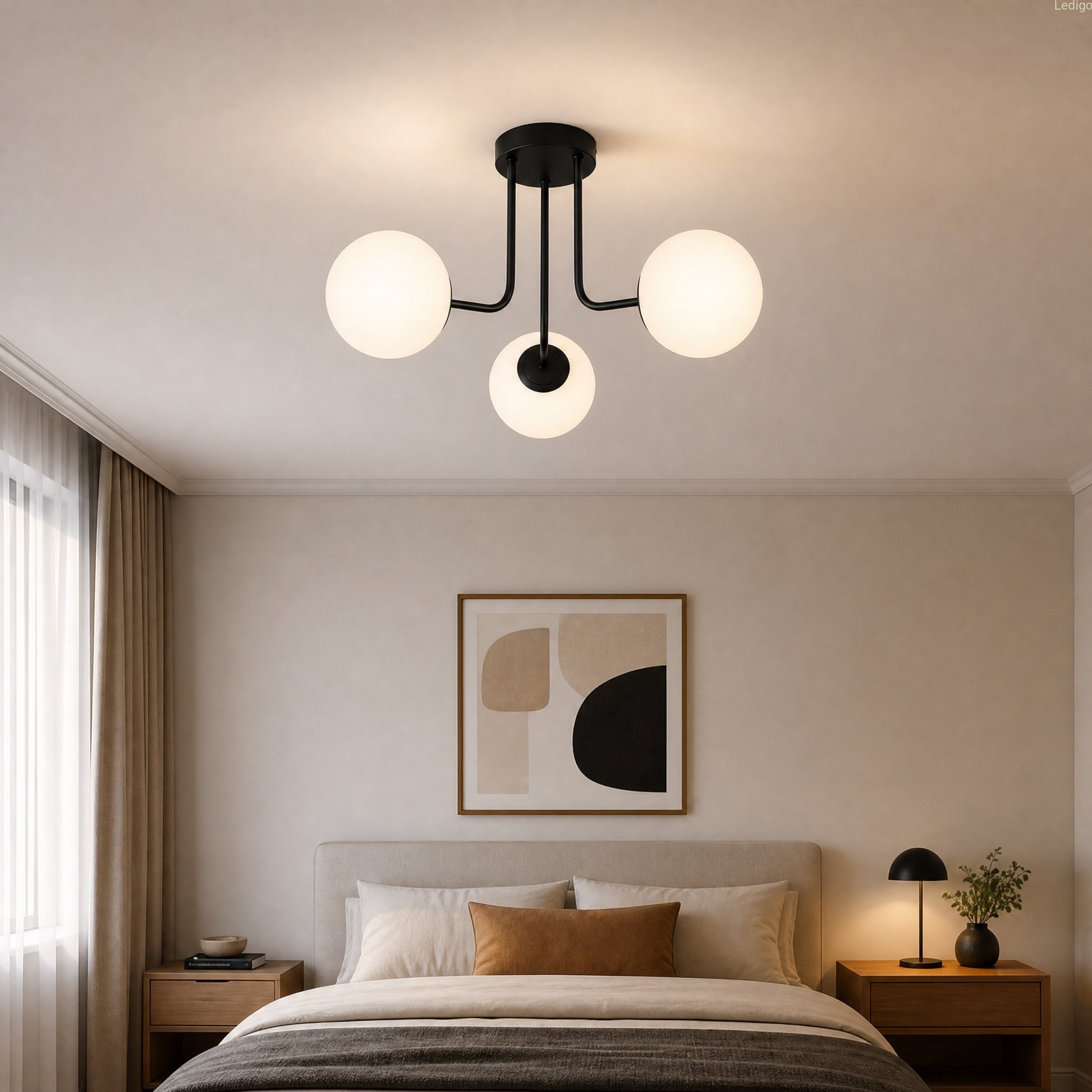Lampa sufitowa nowoczesna czarna z białymi kloszami w sypialni EP1C5 black.jpg