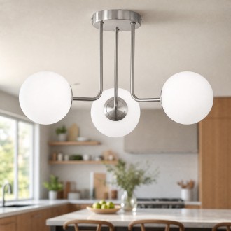 Lampa sufitowa silver Milano żyrandol 3 klosze mleczne kule
