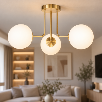 Lampa sufitowa złota Milano żyrandol 3 klosze mleczne kule