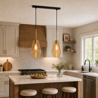 Lampa wisząca na listwie podwójna Paris długa szklana amber