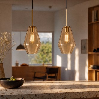 Lampa wisząca na listwie podwójna Paris długa szklana amber