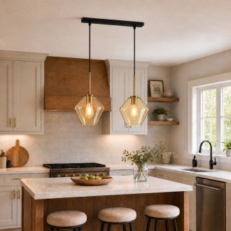 Lampa wisząca na listwie podwójna Paris mała szklana amber