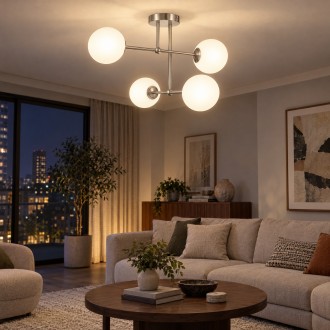 Lampa sufitowa silver Milano Tower 4 klosze mleczne kule