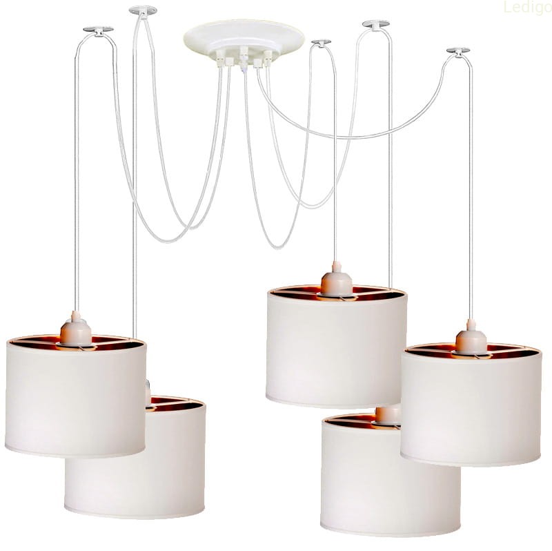 Lampa wisząca PAJĄK 5 kloszy Oro biały