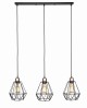Lampa wisząca loft DIAMENT listwa potrójna czarna rose gold