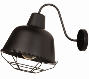 Kinkiet ścienny industrial na łuku metalowy klosz z kratką