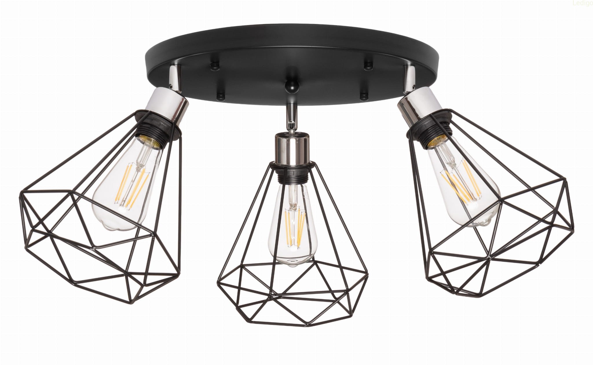 Lampa sufitowa plafon 3 klosze Diament czarny